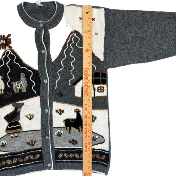 La Llama Womens Alpaca Cardigan Large Sweater Made Ecuador Vintage Cottagecore - Picture 4 of 7